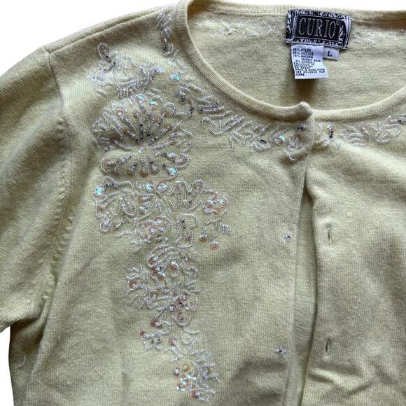 Vintage Butter Yellow Beaded Curio Cardigan Women's Size Large - Picture 2 of 5